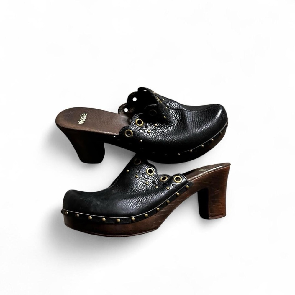 Nicole Black Leather Women's Clogs